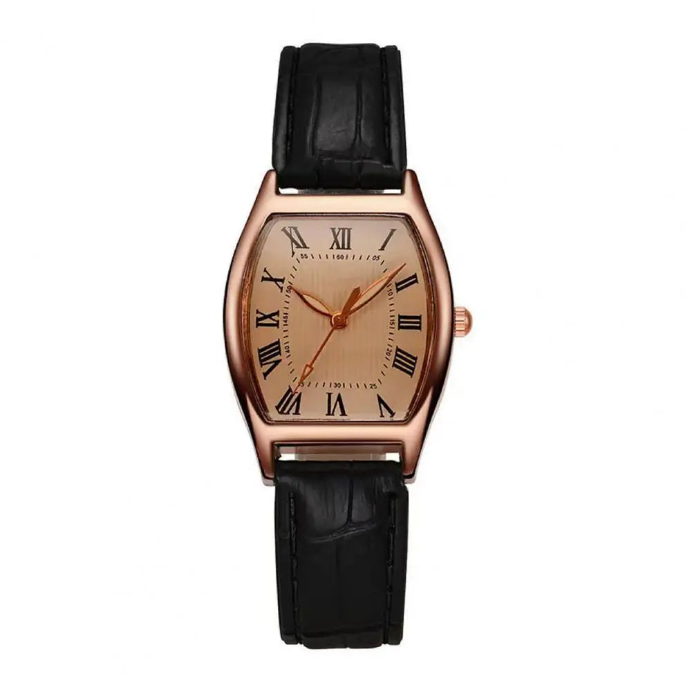 Ladies Leather Watch Retro Women Wristwatch Vintage Ladies Watch with Soft Leather Strap Elegant Barrel Shape Dial for Office