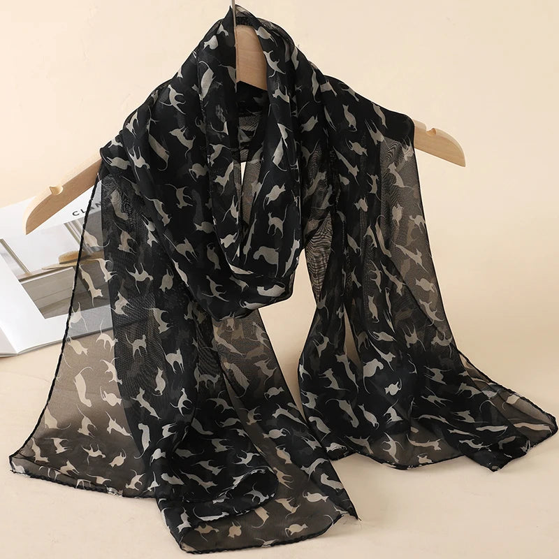 2026 New Print Chiffon Scarf Shawl Women Sunscreen Silk Scarf Turban Long Wrap Beach Travel Outdoor Accessories Trendy Headband