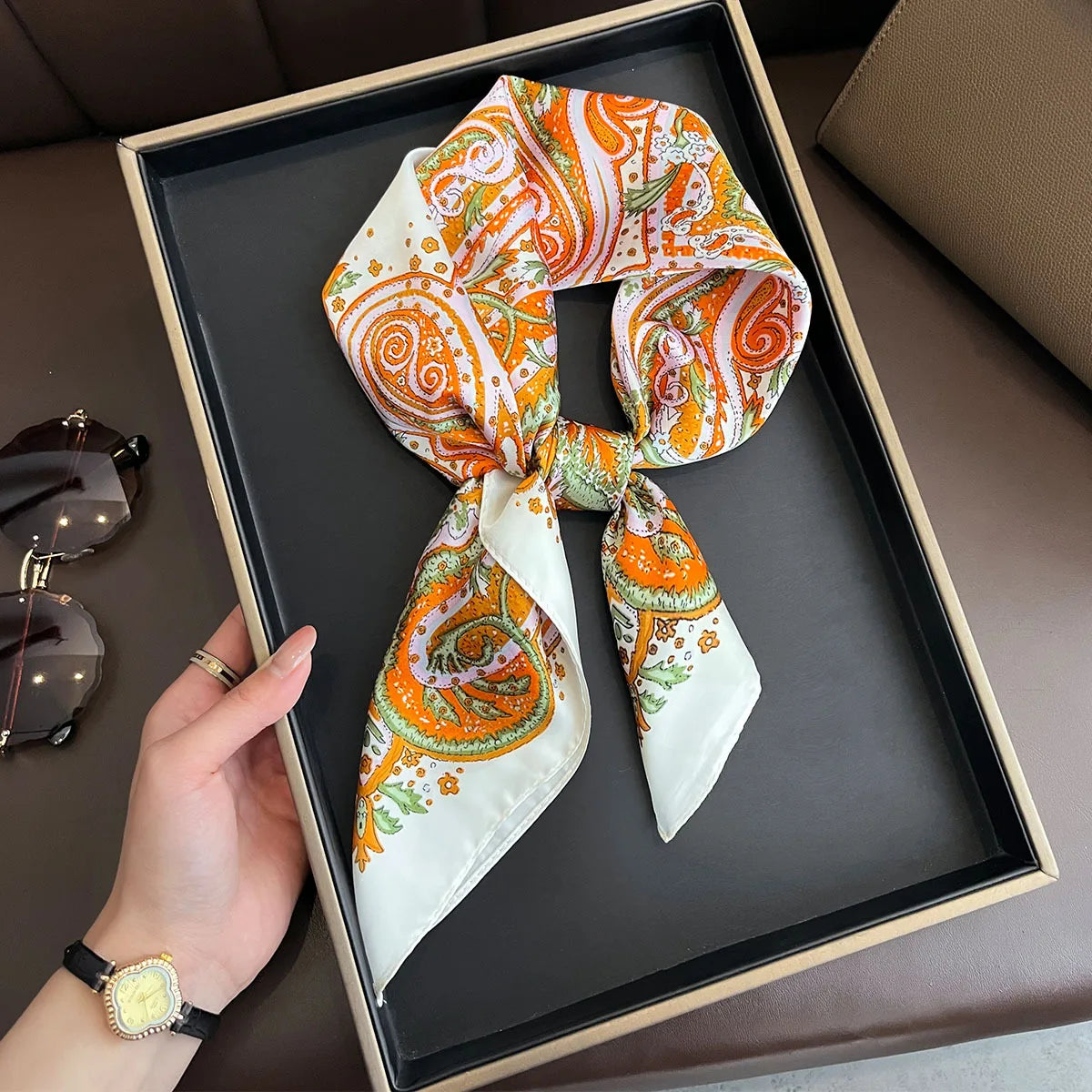 New Silk Square Scarf Women Retro Paisley Cashew Print Neckerchief Female Foulard Head Hijab Hairband Soft Neck Bag Ribbon Satin