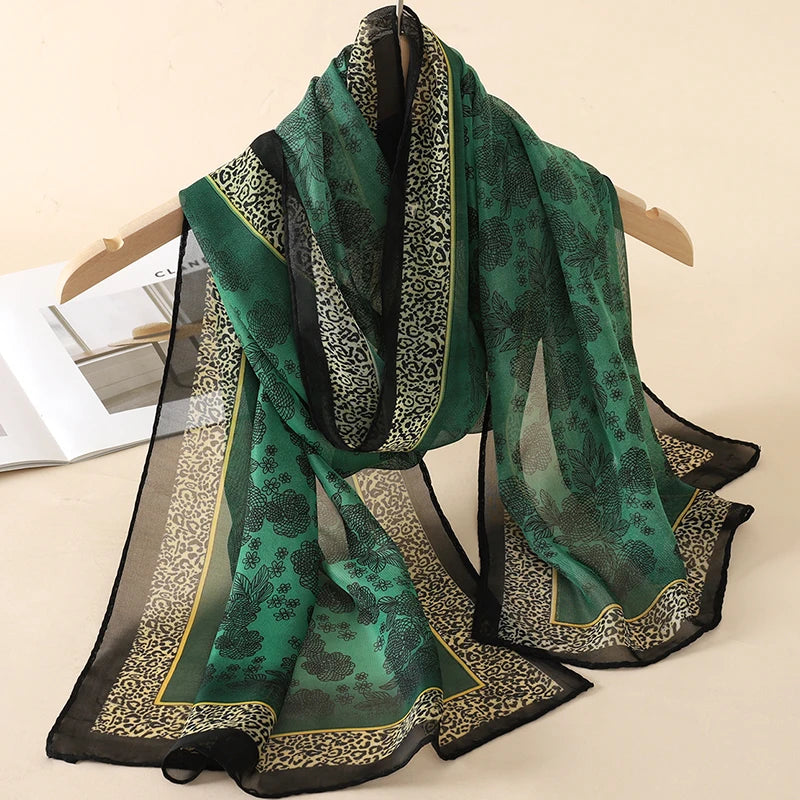 2026 New Print Chiffon Scarf Shawl Women Sunscreen Silk Scarf Turban Long Wrap Beach Travel Outdoor Accessories Trendy Headband
