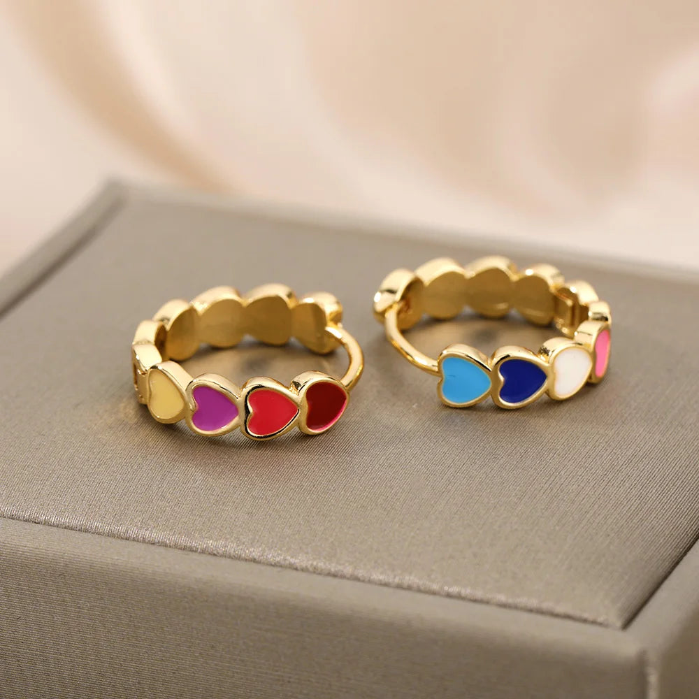 Stainless Steel Gold Plated Heart Shaped Set Zircon Stud Earrings for Women Delicate Hoops Earring Wedding Party Jewelry Gifts