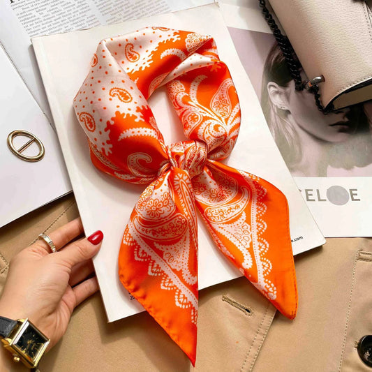 70cm Paisley Cashew Print Square Silk Scarf Women Houndstooth Coffee Color Thin  Neck Scarf Vintage Style Sunscreen Headscarf