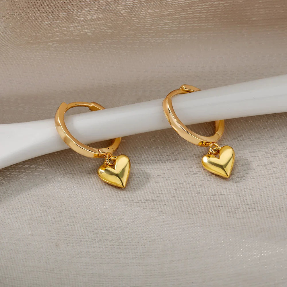 Stainless Steel Gold Plated Heart Shaped Set Zircon Stud Earrings for Women Delicate Hoops Earring Wedding Party Jewelry Gifts