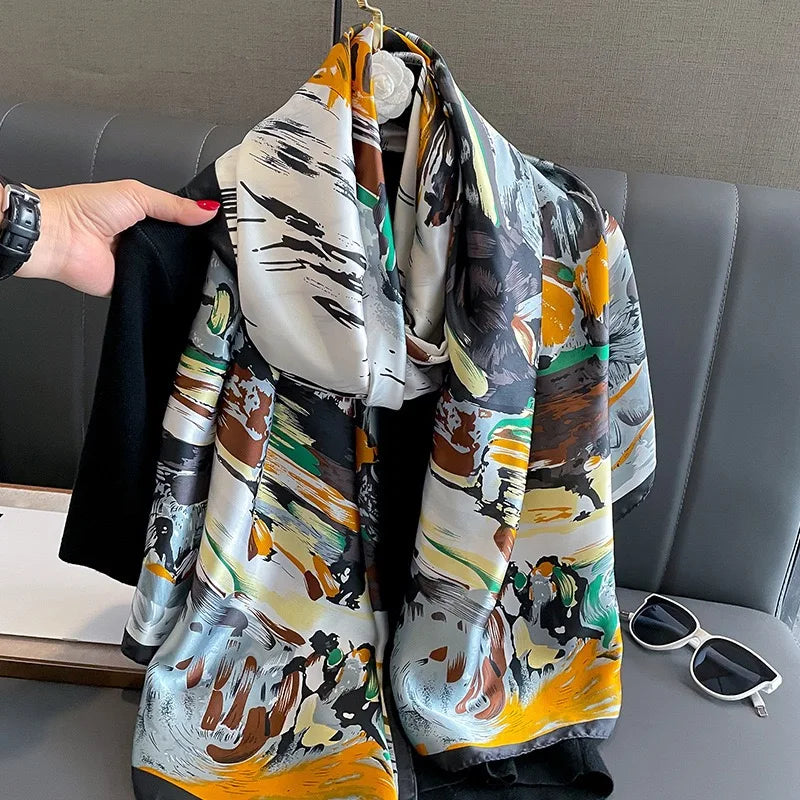 180x90 Cm Large Silk Soft Scarf Women Stylish Print Long Shawl Handkerchief Summer Elegant Travel Wrap Hot