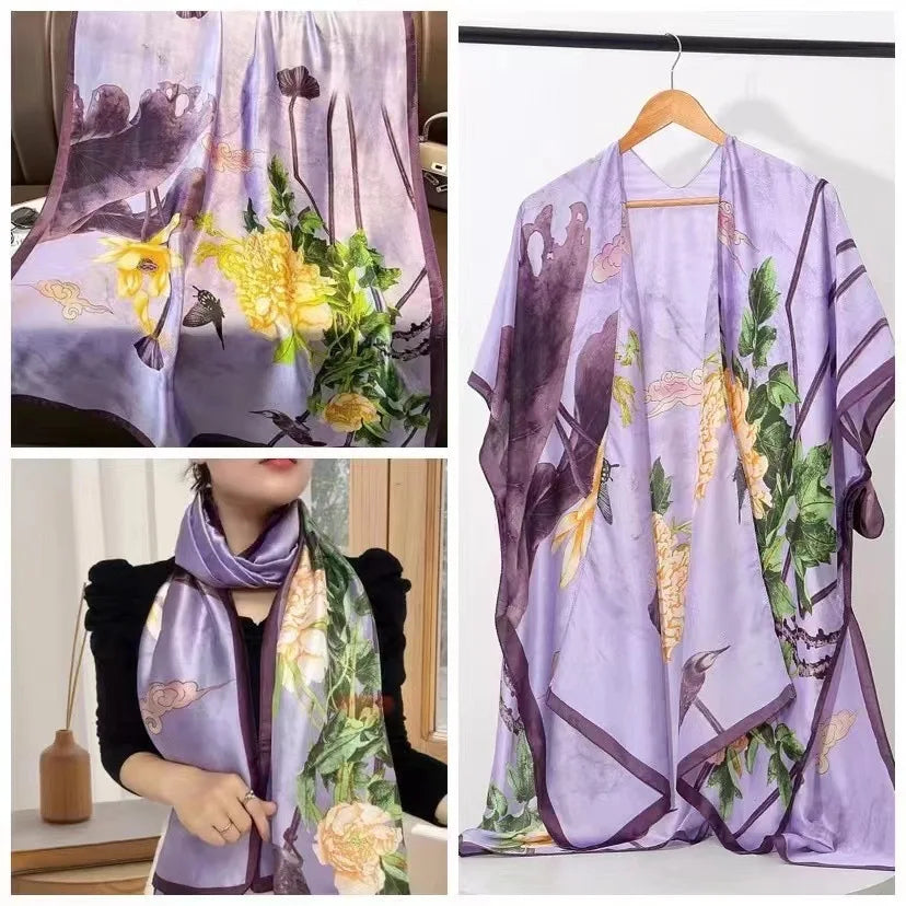 180*90cm Scarves Luxury Brand Long Silk Scarf Women Soft Shawl Wrap Muffler Hijab Bufanda Foulard Female Bandana Beach Stoles