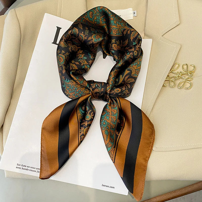 Elegant Floral Scarf for Lady Fashion Square Silk Neck Kerchief Bandana Foulard Soft Hairbands Women 2022 New Bufanda