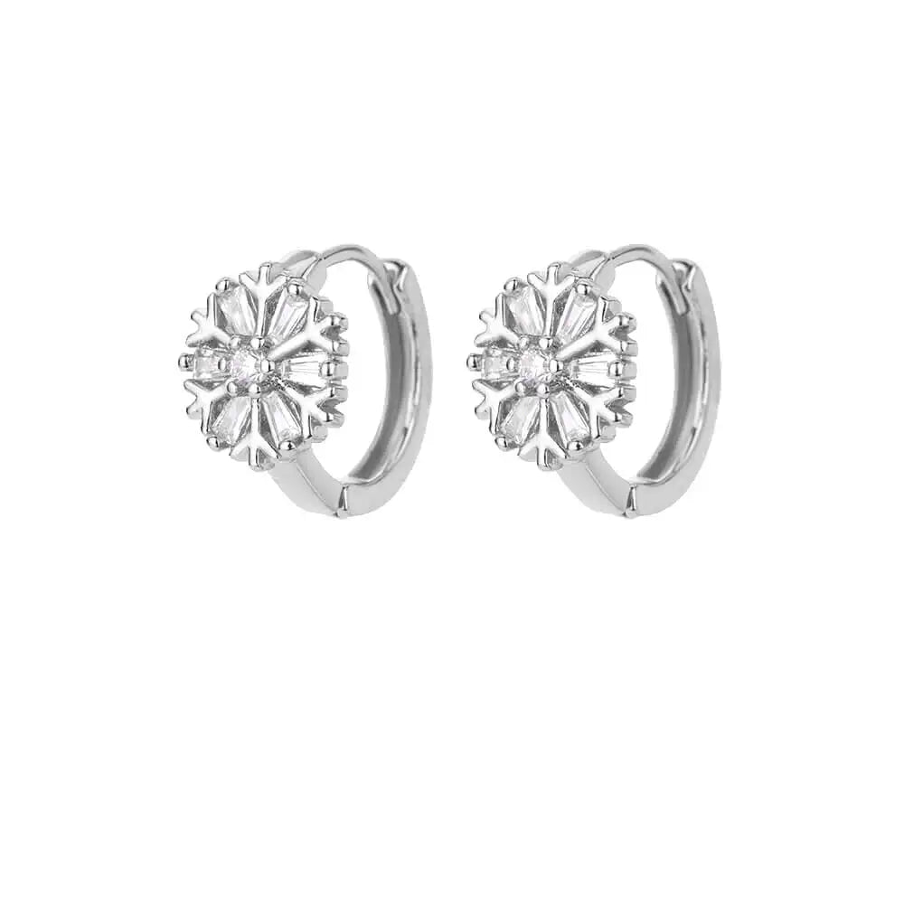 Zircon Snowflake Earrings For Women Gold Color Stainless Steel Flower Geometric Hoop Earring Aesthetic Luxury Wedding Jewerly