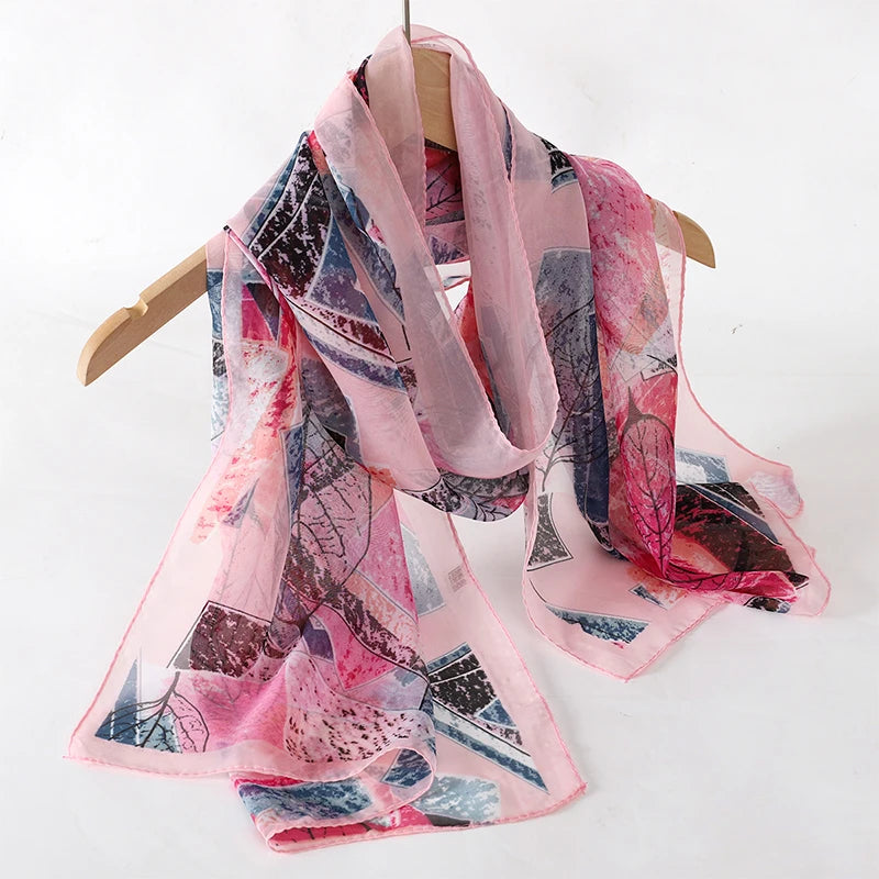 2026 New Print Chiffon Scarf Shawl Women Sunscreen Silk Scarf Turban Long Wrap Beach Travel Outdoor Accessories Trendy Headband