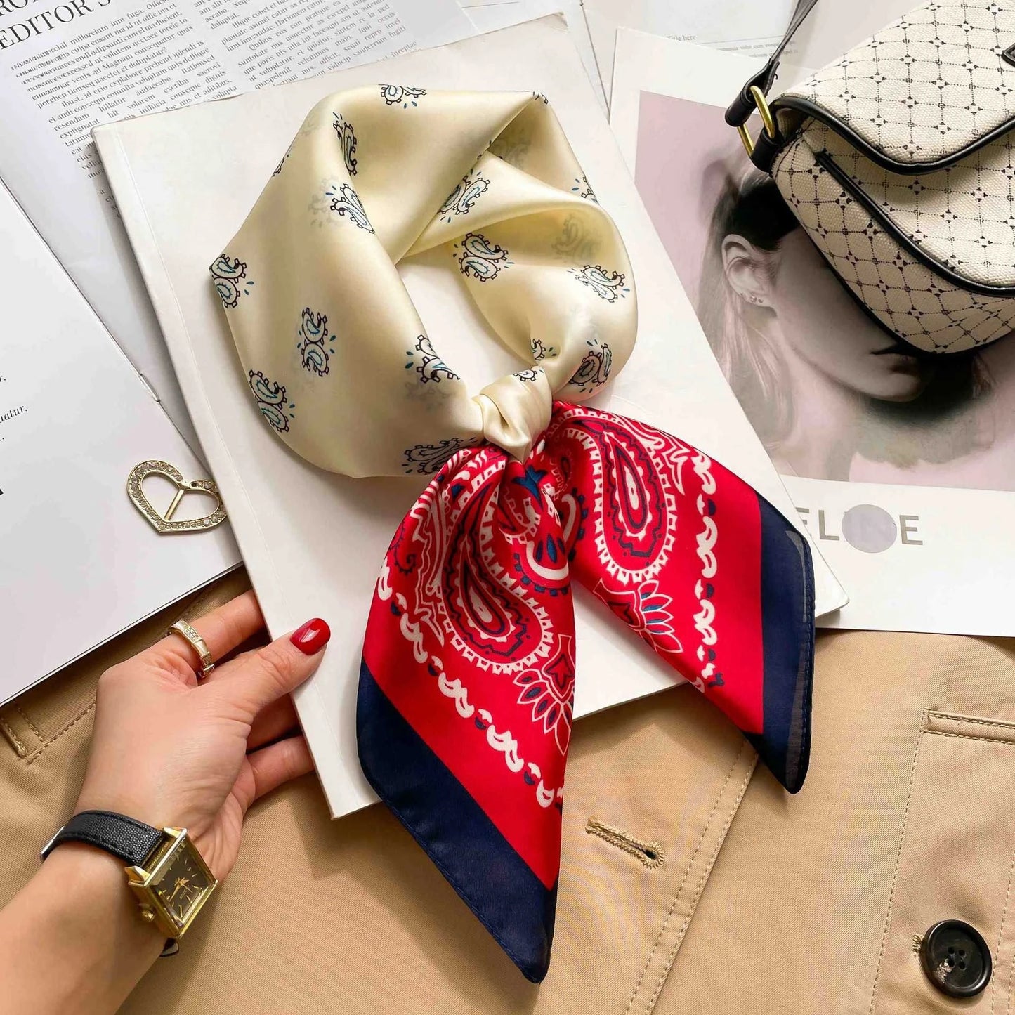 70cm Colorful Print Silk Scarf Women Fashion Kerchief Soft Satin Hairband Hands Bag Ribbon Foulard Hijab Neckerchief Headband