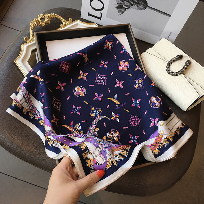 New lady Girl 70*70cm Silk Satin Hair Scarf Women Handkerchief stripe Printed Female Square Head Bandana Small Neck Muffler Hija