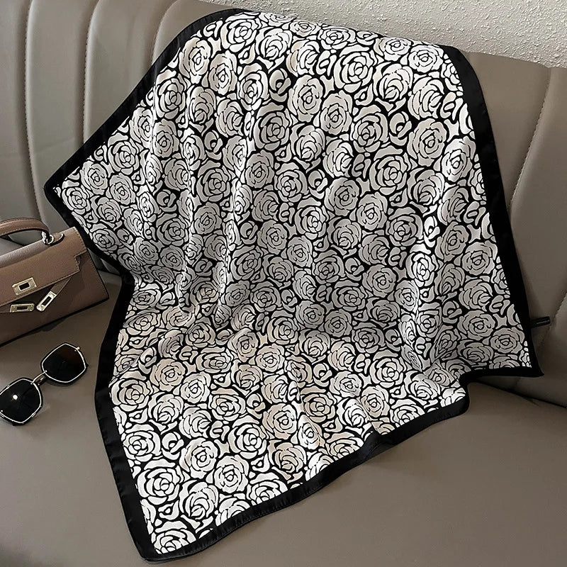 Elegant Floral Scarf for Lady Fashion Square Silk Neck Kerchief Bandana Foulard Soft Hairbands Women 2022 New Bufanda