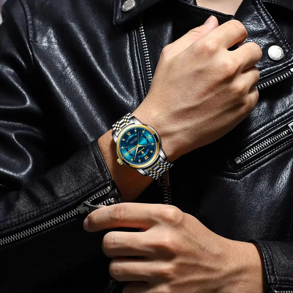 POEDAGAR Fashion Business Men's Quartz Watch Date Week Stainless Steel Man Wristwatch Waterproof Luminous Luxury Watches for Men