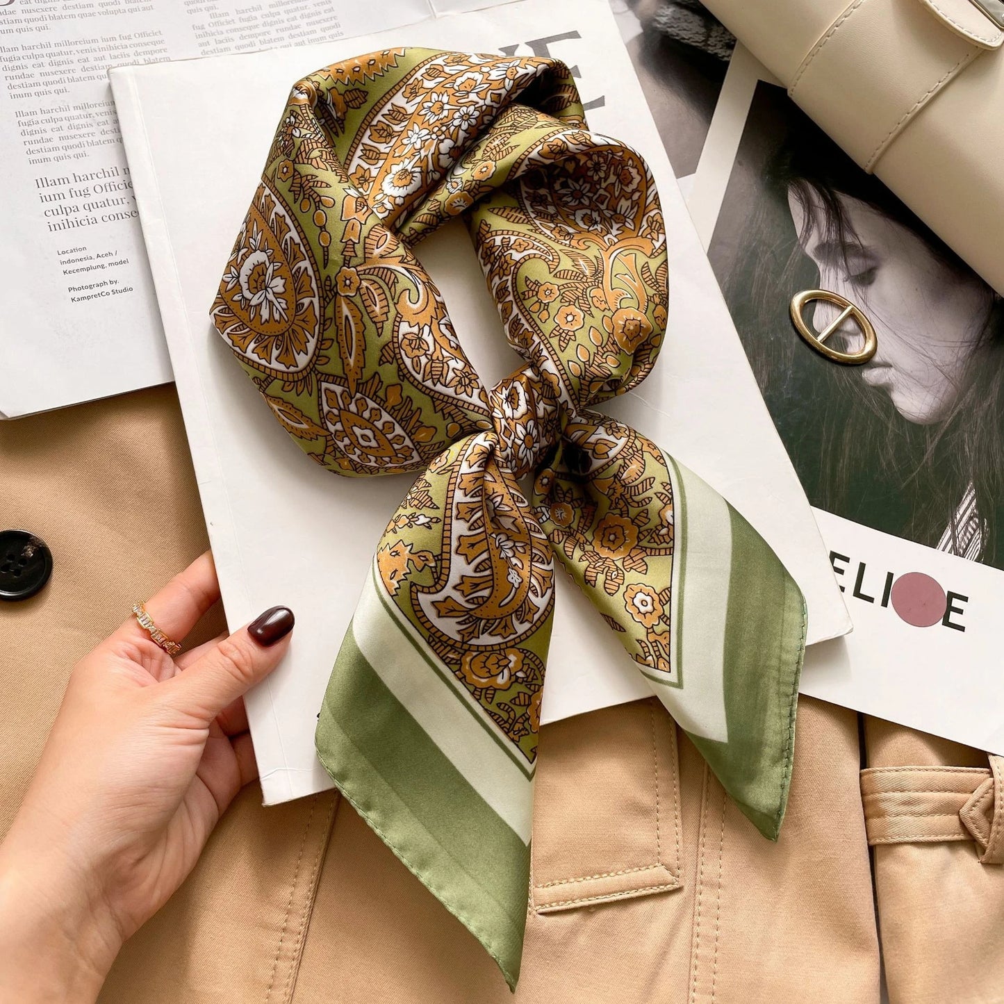 Silk Square Scarf Women Luxury Floral Print Soft Satin Kerchief Hairband Neckerchief Head Hijab Lady Headband Foulard Bag Ribbon