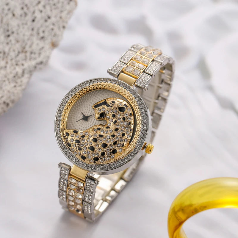 Leopard Head Women's Watches Diamonds Quartz Fashion Personality Ladies Jewelry Temperament Bracelet Watch UTHAI H30
