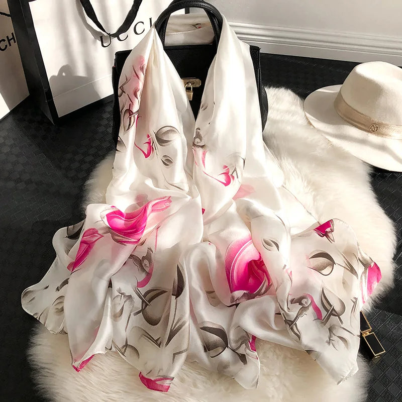 180x90 Cm Large Silk Soft Scarf Women Stylish Print Long Shawl Handkerchief Summer Elegant Travel Wrap Hot