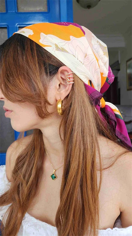 New lady Girl 70*70cm Silk Satin Hair Scarf Women Handkerchief stripe Printed Female Square Head Bandana Small Neck Muffler Hija