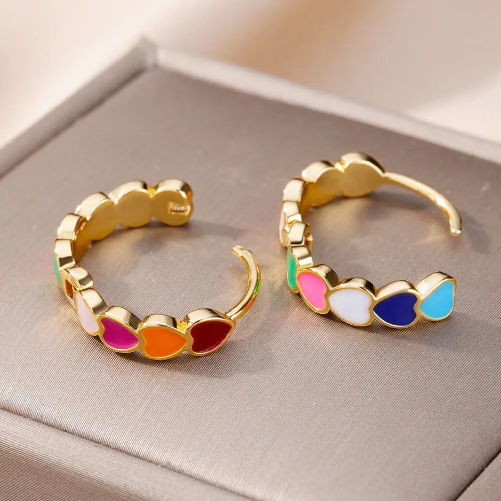 Heart Earrings For Women Girl Stainless Steel Enamel Multicolor Geometric Hoop Earring Sweet Accessory Jewelry Gift Bijoux Femme