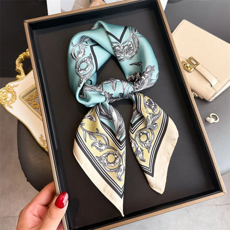 Literary Fashionable New Square Scarf Simulation Silk Silky Scarf Binding Silky Scarf Decorative Headscarf Scarf