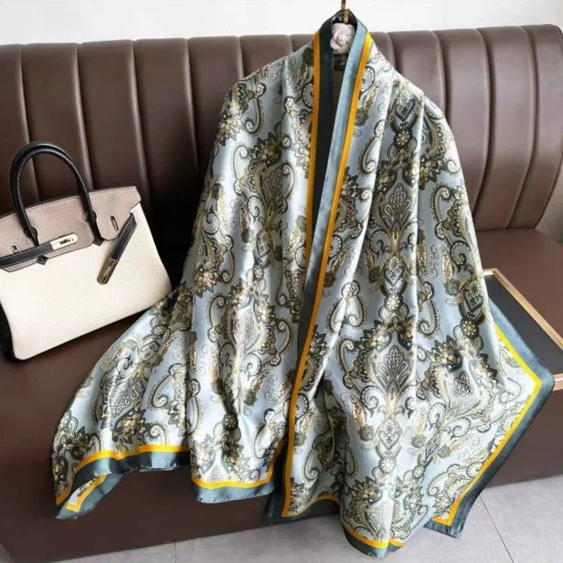 180*90cm Scarves Luxury Brand Long Silk Scarf Women Soft Shawl Wrap Muffler Hijab Bufanda Foulard Female Bandana Beach Stoles