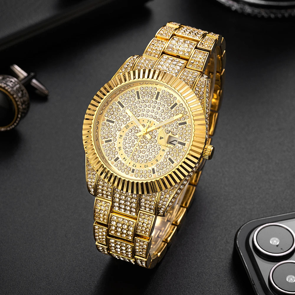Missfox Men's Watches With Triangular Groove Bezel Gold Luxury Calendar Quartz Watch For Male Waterproof Relogio Mascullino Luxo
