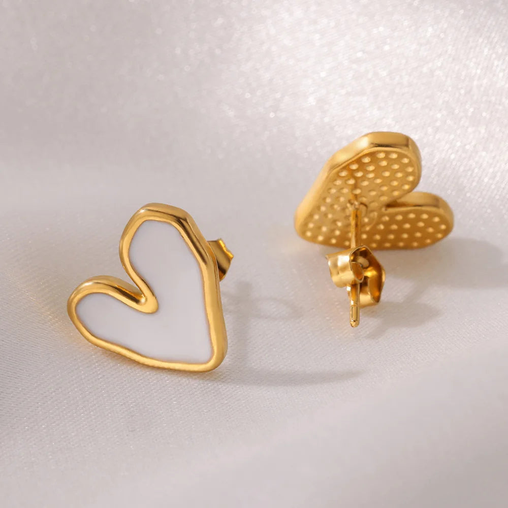 Stainless Steel Gold Plated Heart Shaped Set Zircon Stud Earrings for Women Delicate Hoops Earring Wedding Party Jewelry Gifts