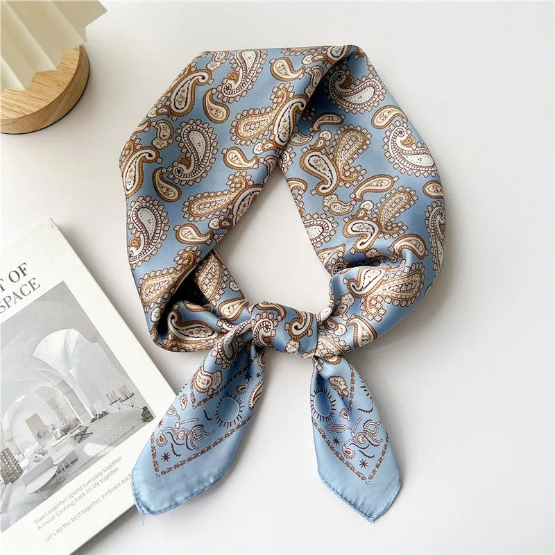 Striped Print Leaf Floral Square Scarves  for Women Kerchief Neckerchief Headband DIY Hair Accessories Decoration Head Scarf