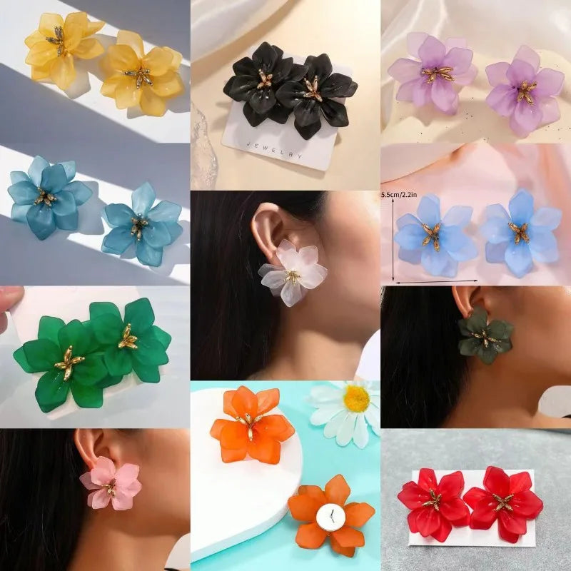 New Multi Color Acrylic Flower Stud Earrings for Women Korean Fashion Cute Super Fairy Temperament Earrings Jewelry Accessories