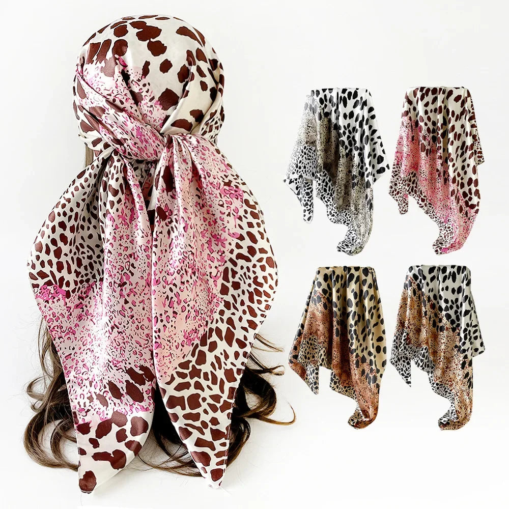 New Leopard Print Silk Scarf Women's Headscarf European and American 90cm * 90 Shawl