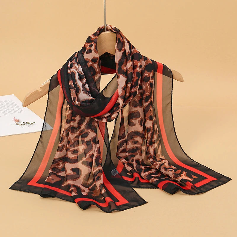 2026 New Print Chiffon Scarf Shawl Women Sunscreen Silk Scarf Turban Long Wrap Beach Travel Outdoor Accessories Trendy Headband