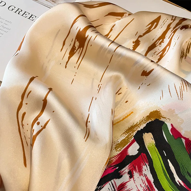 180x90 Cm Large Silk Soft Scarf Women Stylish Print Long Shawl Handkerchief Summer Elegant Travel Wrap Hot