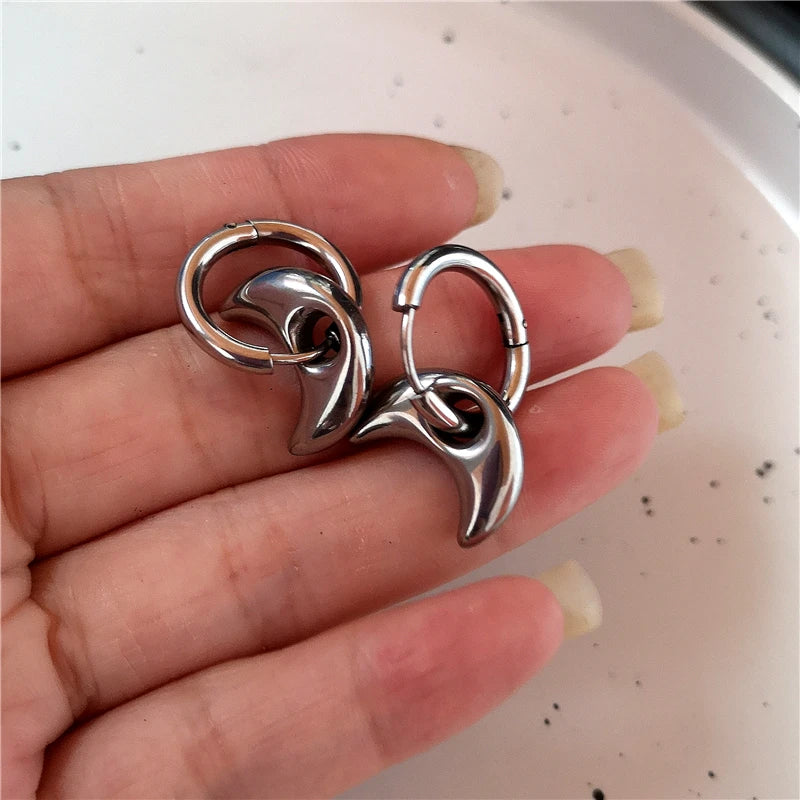 Stainless Steel Asymmetric Star Love Heart Hoop Earrings For Women Men Punk Hip Hop Trend Y2K Fashion Jewelry Scene Accessories