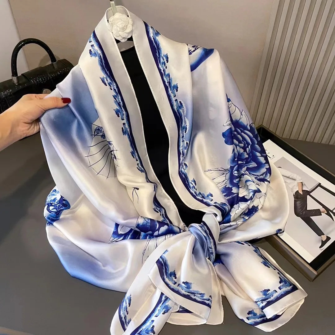 180x90 Cm Large Silk Soft Scarf Women Stylish Print Long Shawl Handkerchief Summer Elegant Travel Wrap Hot