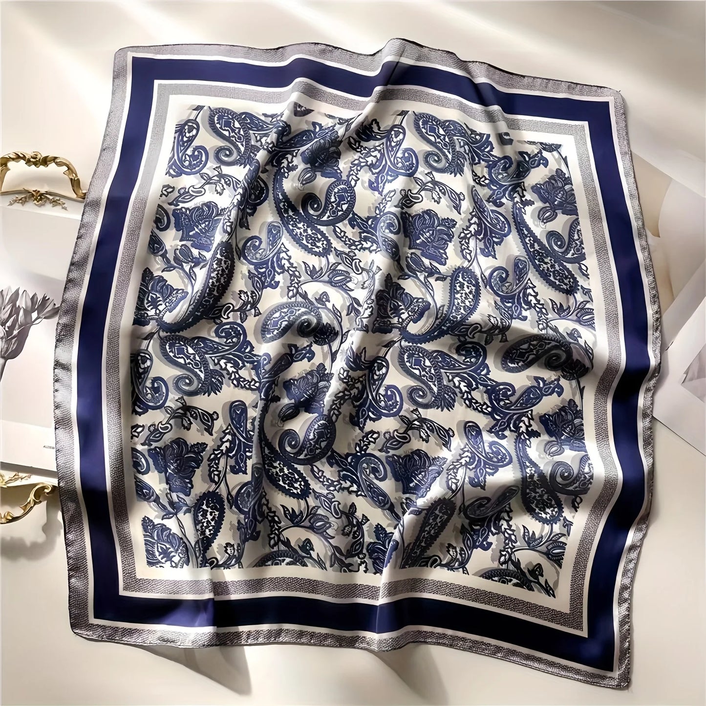 Bohemian Style Paisley Floral Print Women’s Square Silk Scarf Satin Head Wrap Design Scarves Bandana Hijab Kerchief