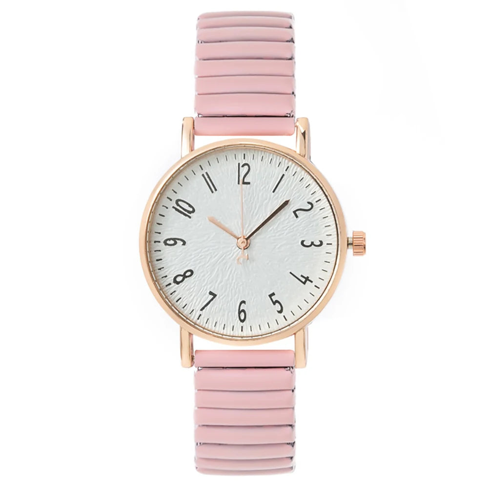 Women's Fashion Simple Digital Design Quartz Watch Casual Stainless Steel Stretch Buckleless Strap Ladies Clock Dress Watches