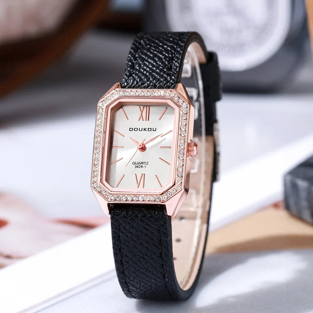 Luxury Inlaid Rhinestone Dial Quartz Watches Fashion Leather Strap Wristwatch Dropshipping Gifts Ladies Clock Relogio Feminino