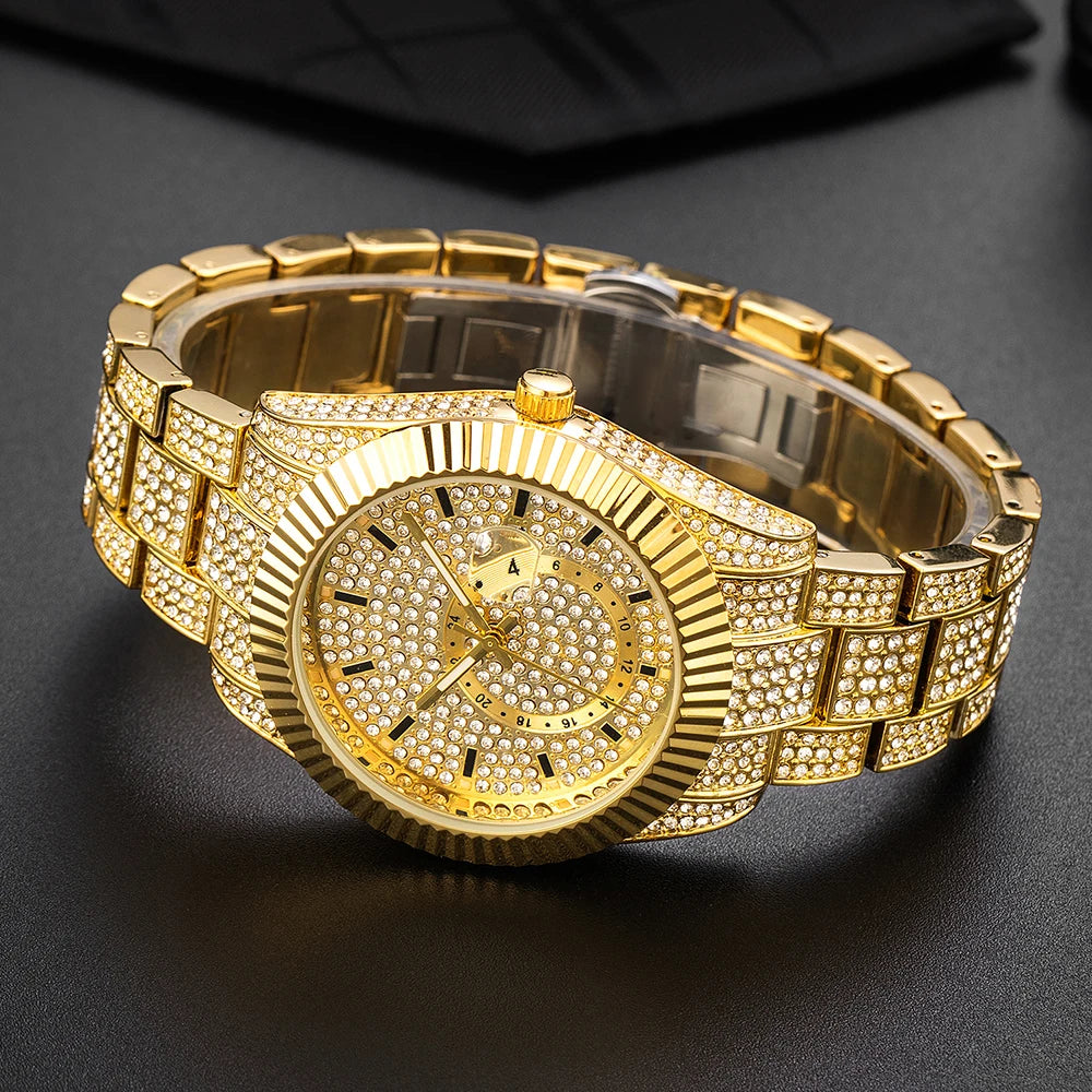 Missfox Men's Watches With Triangular Groove Bezel Gold Luxury Calendar Quartz Watch For Male Waterproof Relogio Mascullino Luxo