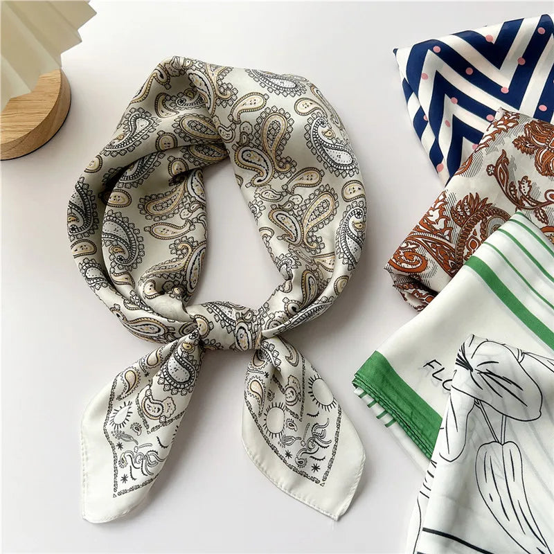 Striped Print Leaf Floral Square Scarves  for Women Kerchief Neckerchief Headband DIY Hair Accessories Decoration Head Scarf