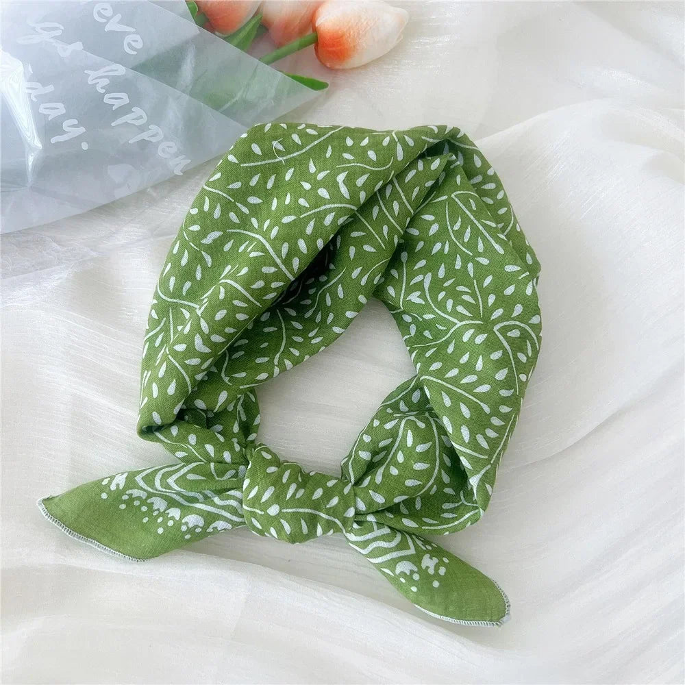 Fashion Floral Print Square Scarf Soft Handkerchief Women Hair Scarf Cotton Linen Head Scarfs Ladies Neck Scarves Summer Autumn