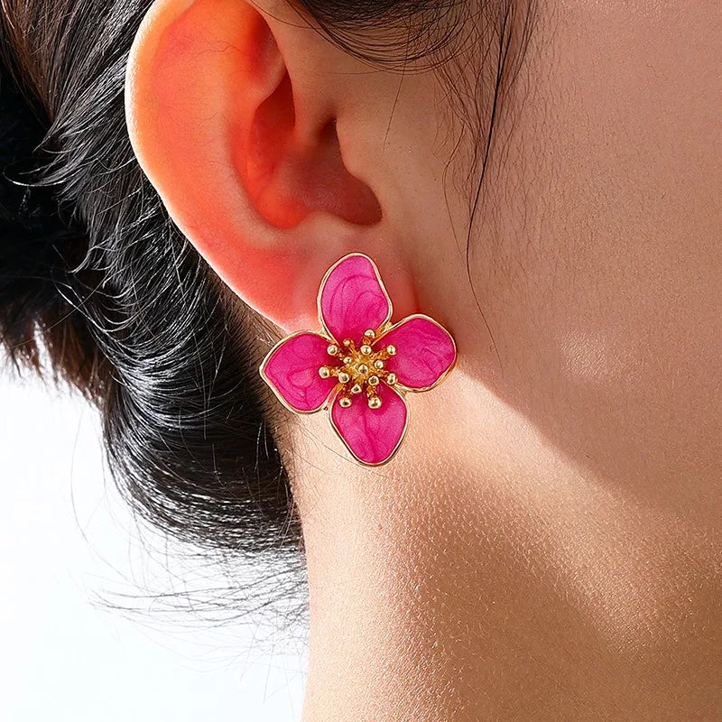 New Multi Color Acrylic Flower Stud Earrings for Women Korean Fashion Cute Super Fairy Temperament Earrings Jewelry Accessories