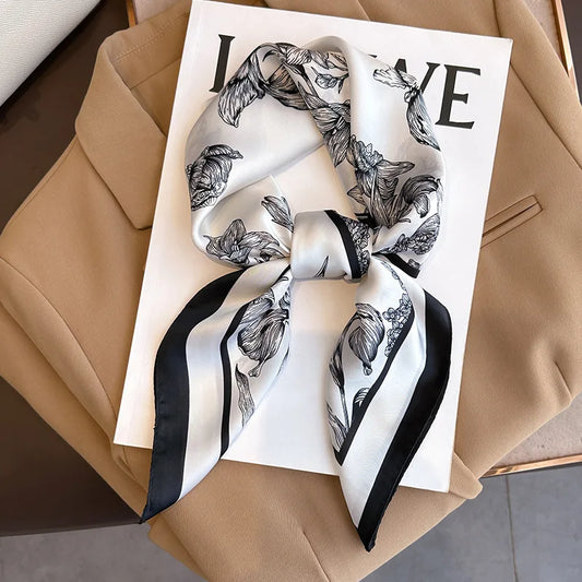70*70cm Luxury Floral Print Silk Square Scarf Women Foulard Hairband Hands Bag Ribbon Head Hijab Neckerchief Headband Bandana