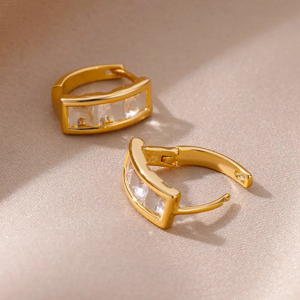 Free Shipping Zircon Geometric Earrings For Women Stainless Steel Gold Color Piercing Earring 2025 Fashion Wedding Jewelry Gift