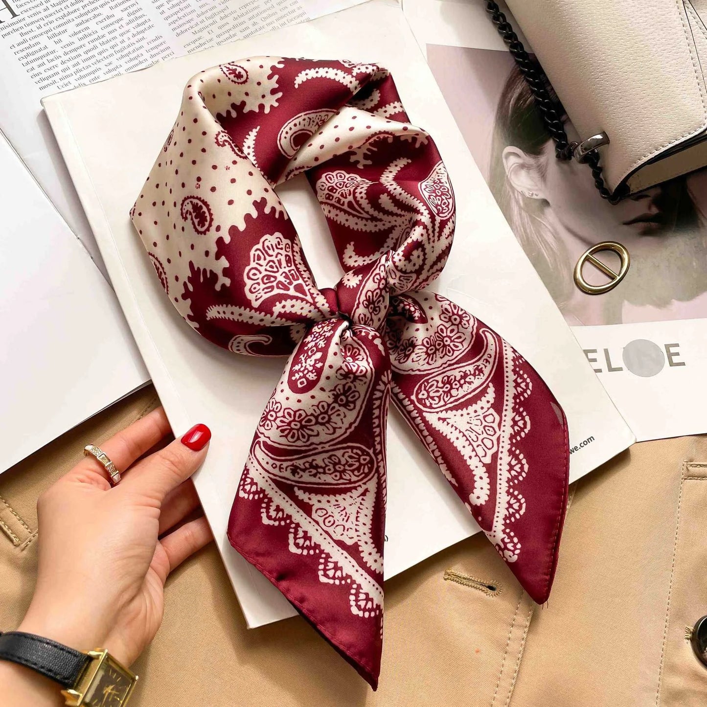 70cm Colorful Print Silk Scarf Women Fashion Kerchief Soft Satin Hairband Hands Bag Ribbon Foulard Hijab Neckerchief Headband