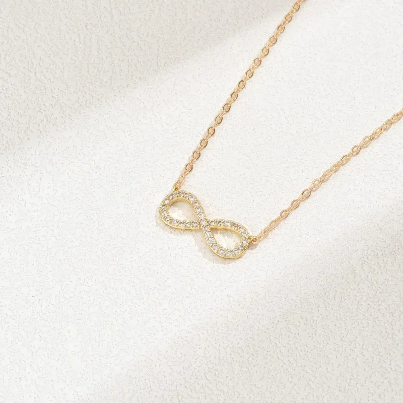 Fashion Simple Stainless Steel Infinity Pendant Necklace for Women Classic Lucky Zircon Love You Forever Jewelry Birthday Gift