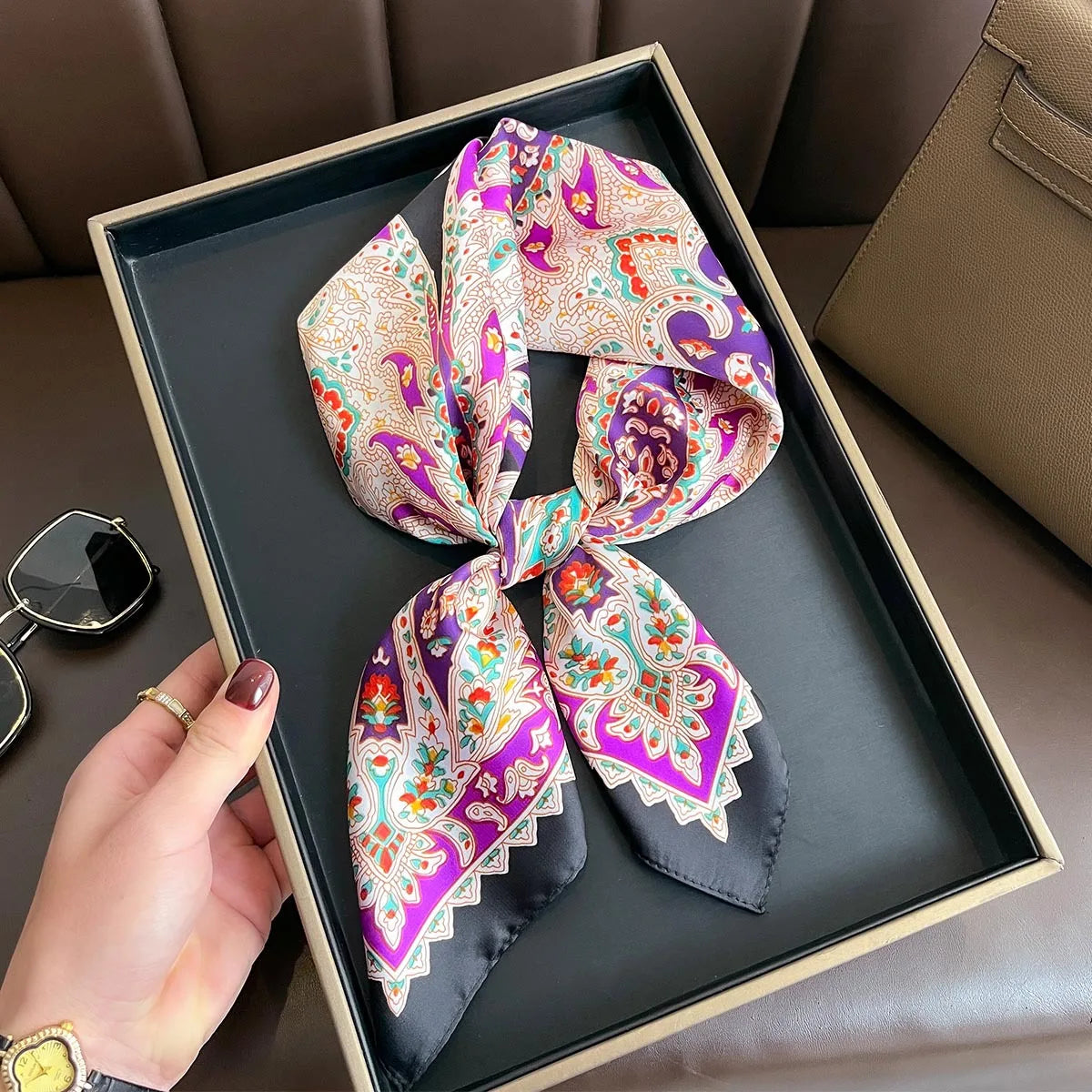 New Silk Square Scarf Women Retro Paisley Cashew Print Neckerchief Female Foulard Head Hijab Hairband Soft Neck Bag Ribbon Satin