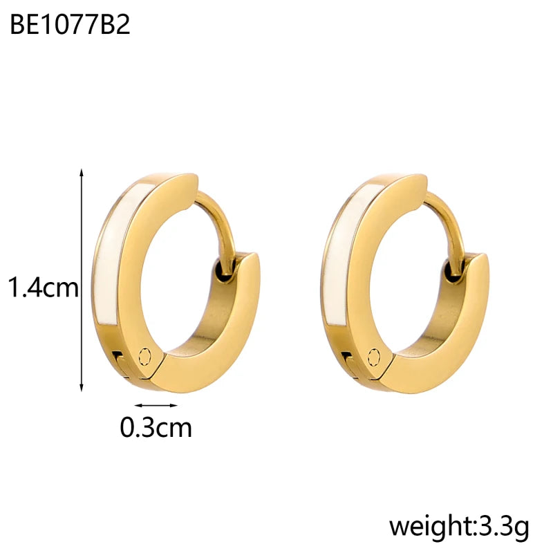 Glamour Jewelry Stainless Steel Dripping Oil Black White Colorful Enamel Hoop Earrings Geometric Enamel Stud Earrings for Women