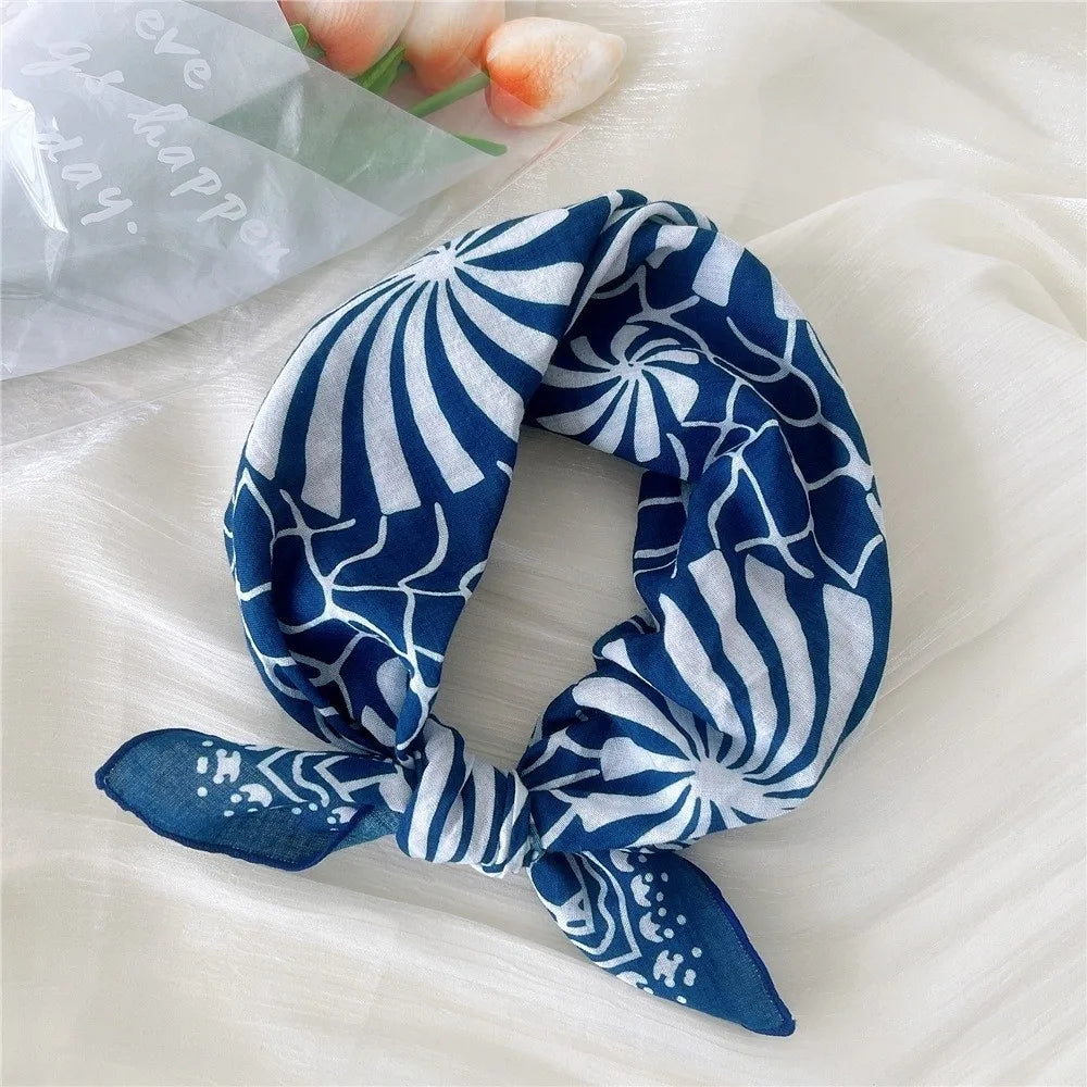 Fashion Floral Print Square Scarf Soft Handkerchief Women Hair Scarf Cotton Linen Head Scarfs Ladies Neck Scarves Summer Autumn