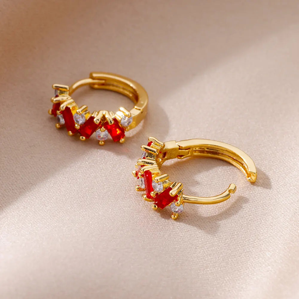 Rainbow Zircon Earring For Women Girls Stainless Steel Hoop Piercing Earring 2024 New Trend Luxury Wedding Jewelry Gift