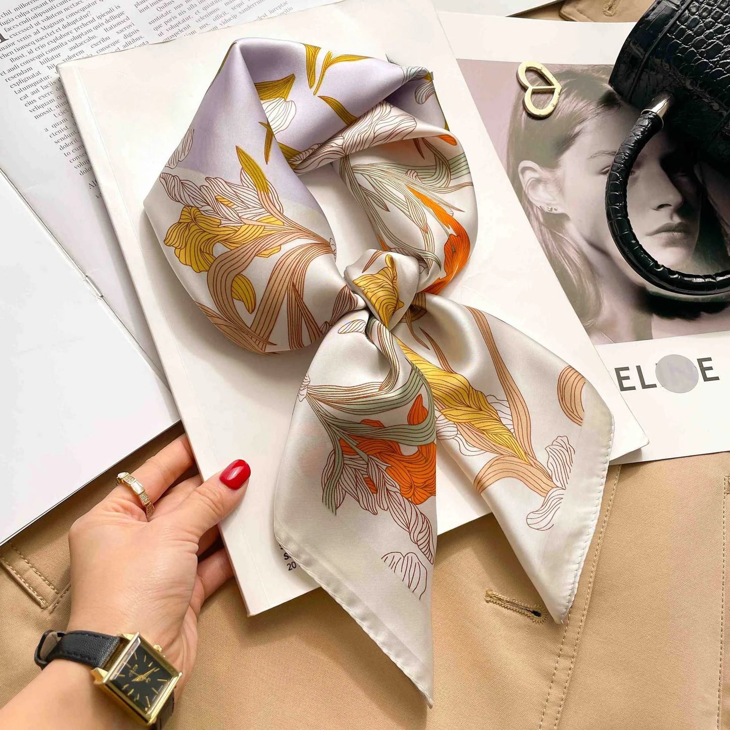 Silk Square Scarf Women Luxury Floral Print Soft Satin Kerchief Hairband Neckerchief Head Hijab Lady Headband Foulard Bag Ribbon
