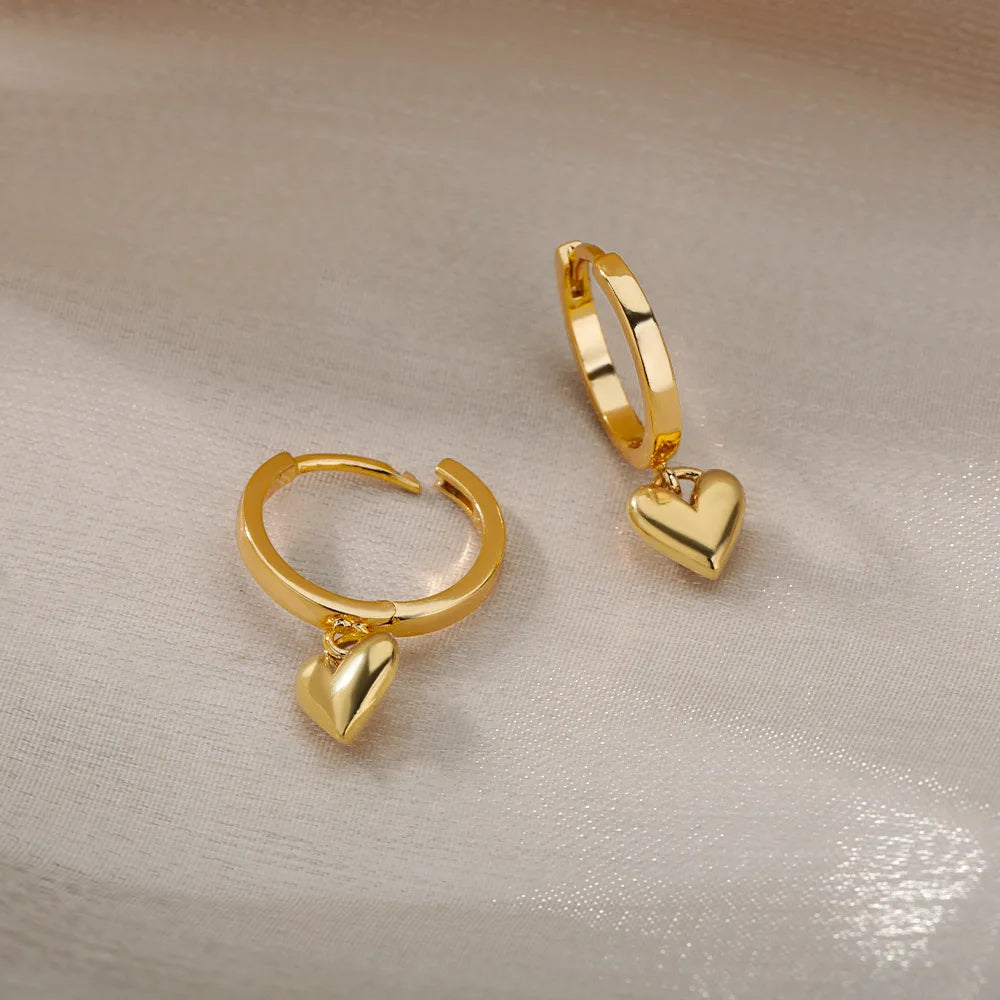 Stainless Steel Gold Plated Heart Shaped Set Zircon Stud Earrings for Women Delicate Hoops Earring Wedding Party Jewelry Gifts