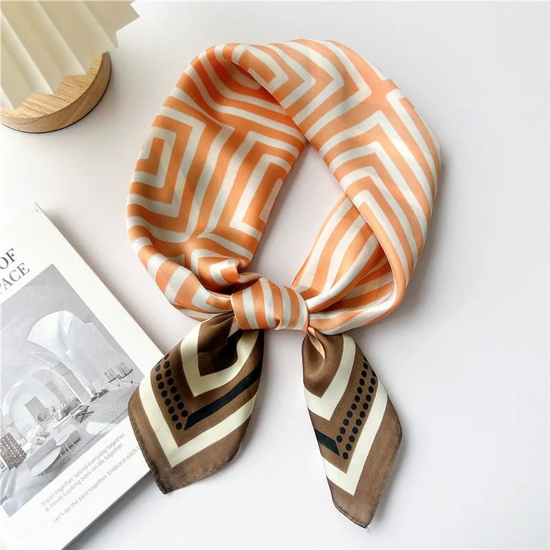 Striped Print Leaf Floral Square Scarves  for Women Kerchief Neckerchief Headband DIY Hair Accessories Decoration Head Scarf